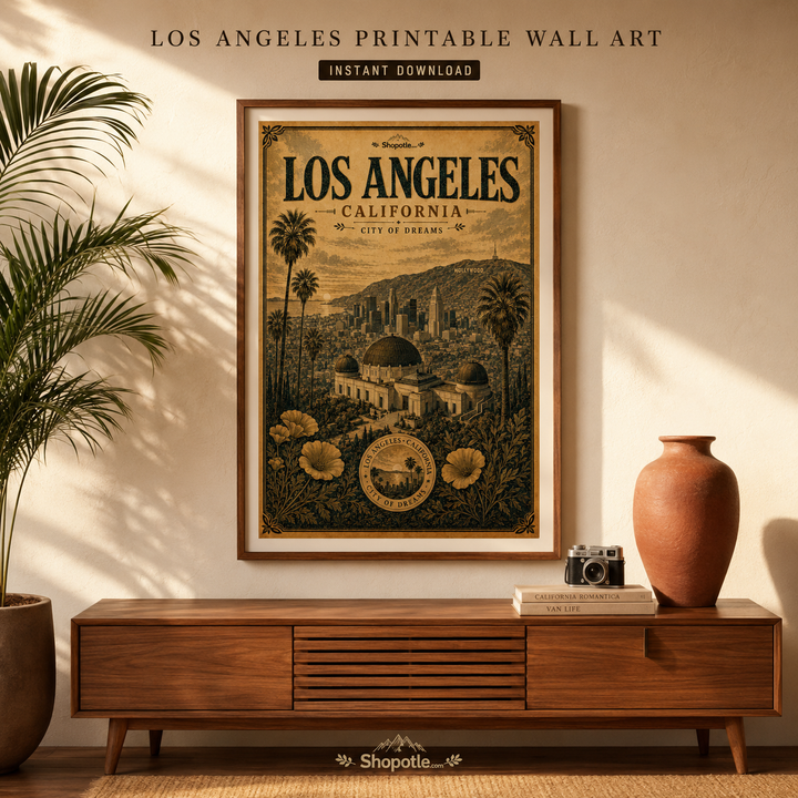Los Angeles Vintage Travel Bundle — Poster, City Map &amp; Phone/Desktop Wallpaper (Digital Download)