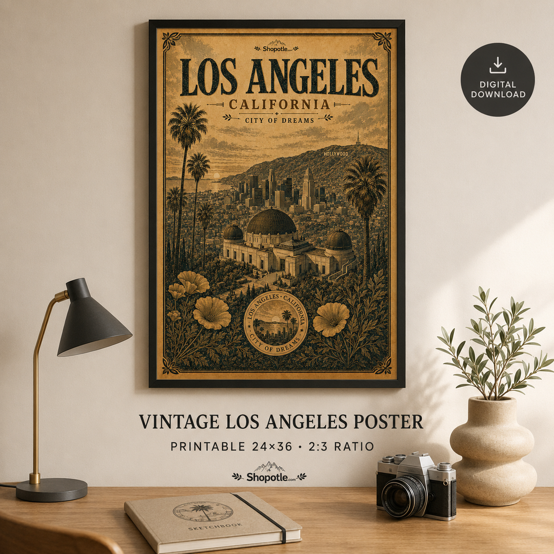 Los Angeles Vintage Travel Bundle — Poster, City Map &amp; Phone/Desktop Wallpaper (Digital Download)