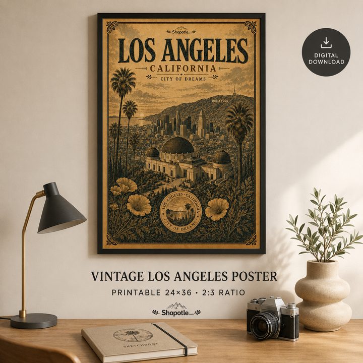 Los Angeles Vintage Travel Bundle — Poster, City Map &amp; Phone/Desktop Wallpaper (Digital Download)