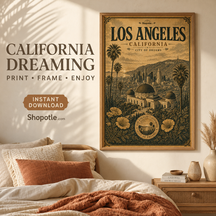 Los Angeles Vintage Travel Bundle — Poster, City Map &amp; Phone/Desktop Wallpaper (Digital Download)