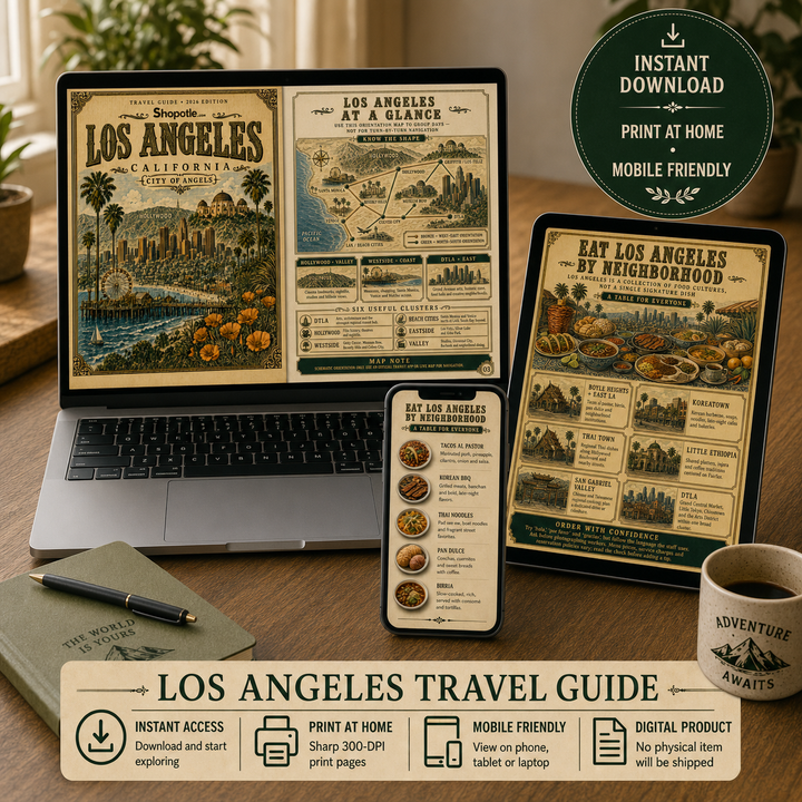 Los Angeles Travel Guide — Printable PDF City Guide, Digital Download, LA Trip Planner
