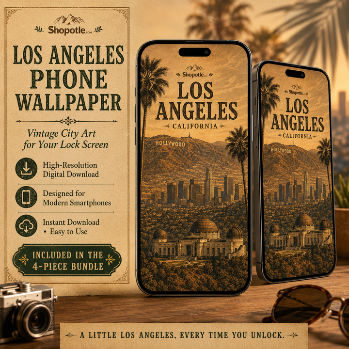 Los Angeles Vintage Travel Bundle — Poster, City Map &amp; Phone/Desktop Wallpaper (Digital Download)
