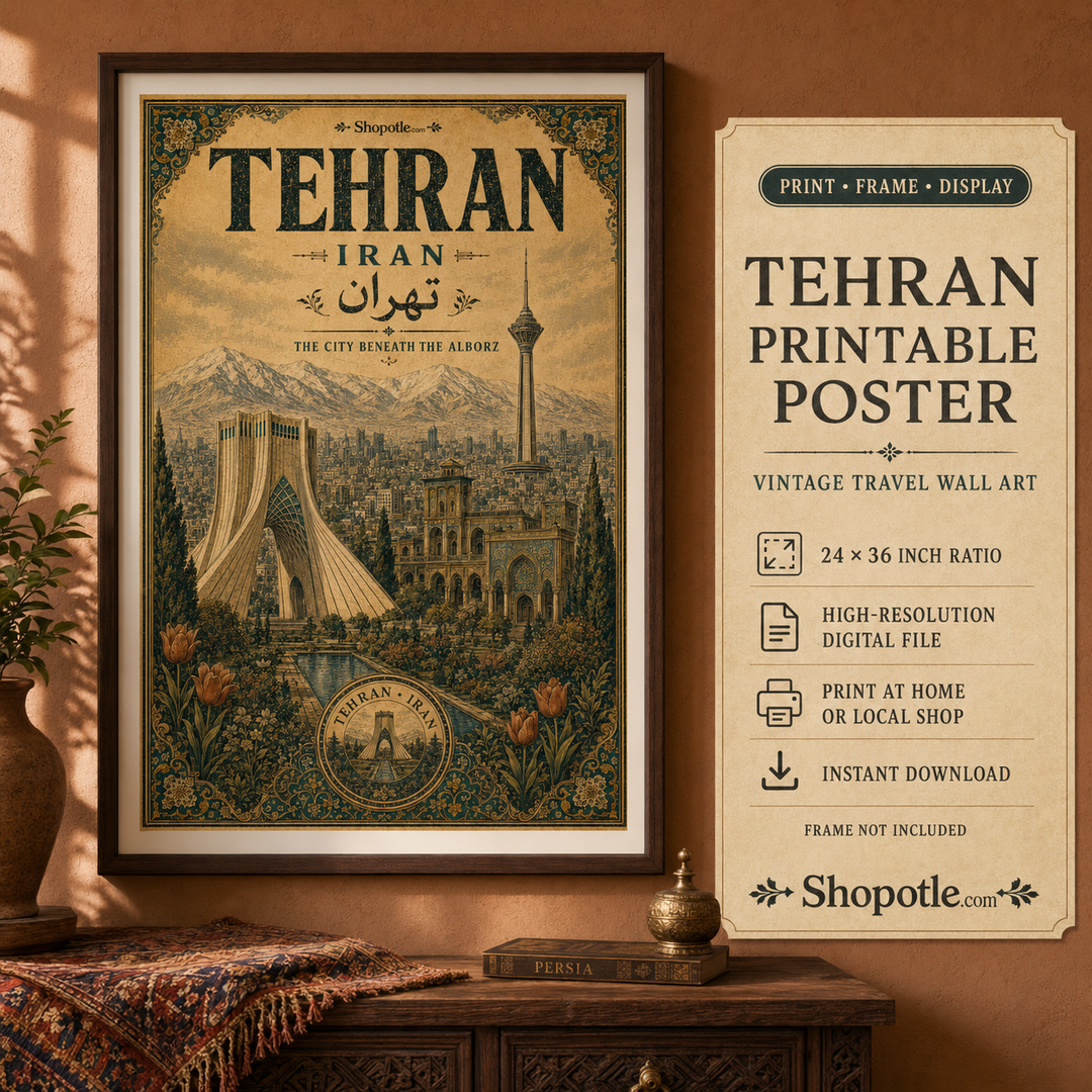 Tehran Vintage Travel Bundle — Poster, City Map &amp; Phone/Desktop Wallpaper (Digital Download)