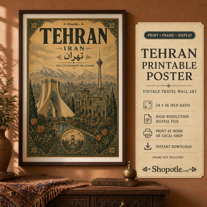 Tehran Vintage Travel Bundle — Poster, City Map &amp; Phone/Desktop Wallpaper (Digital Download)