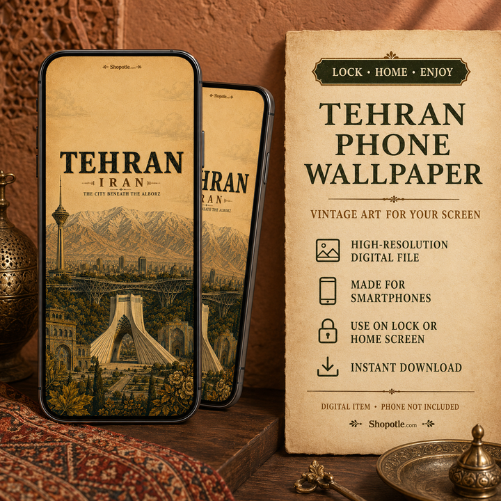 Tehran Vintage Travel Bundle — Poster, City Map &amp; Phone/Desktop Wallpaper (Digital Download)