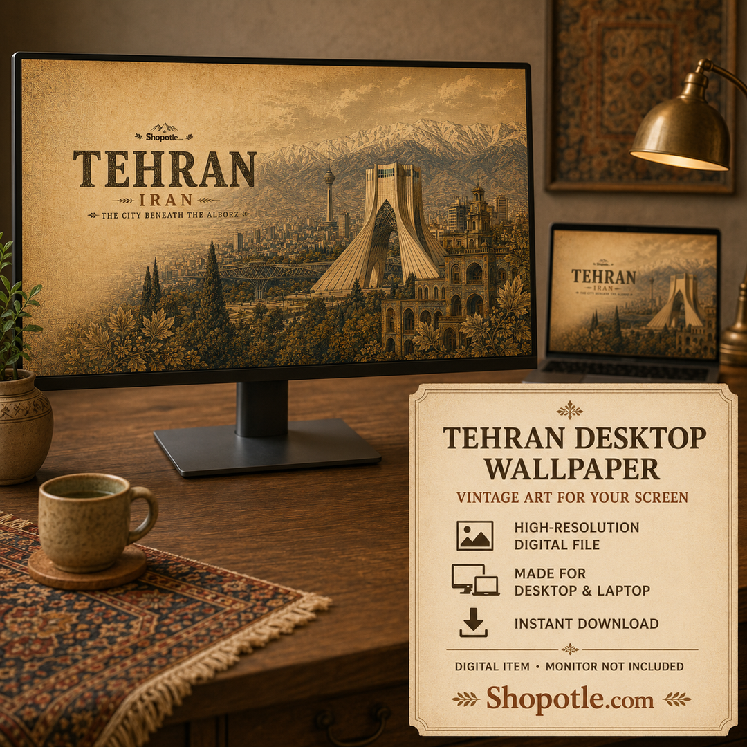 Tehran Vintage Travel Bundle — Poster, City Map &amp; Phone/Desktop Wallpaper (Digital Download)