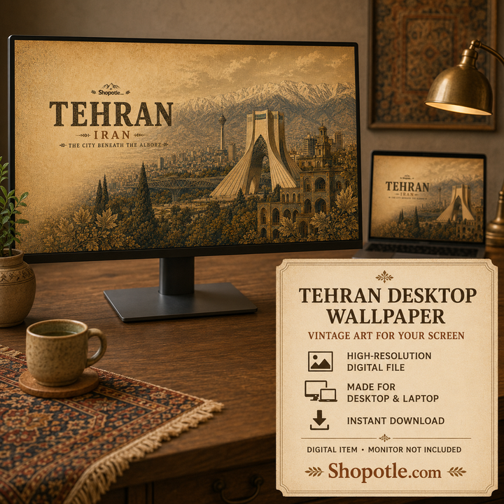 Tehran Vintage Travel Bundle — Poster, City Map &amp; Phone/Desktop Wallpaper (Digital Download)