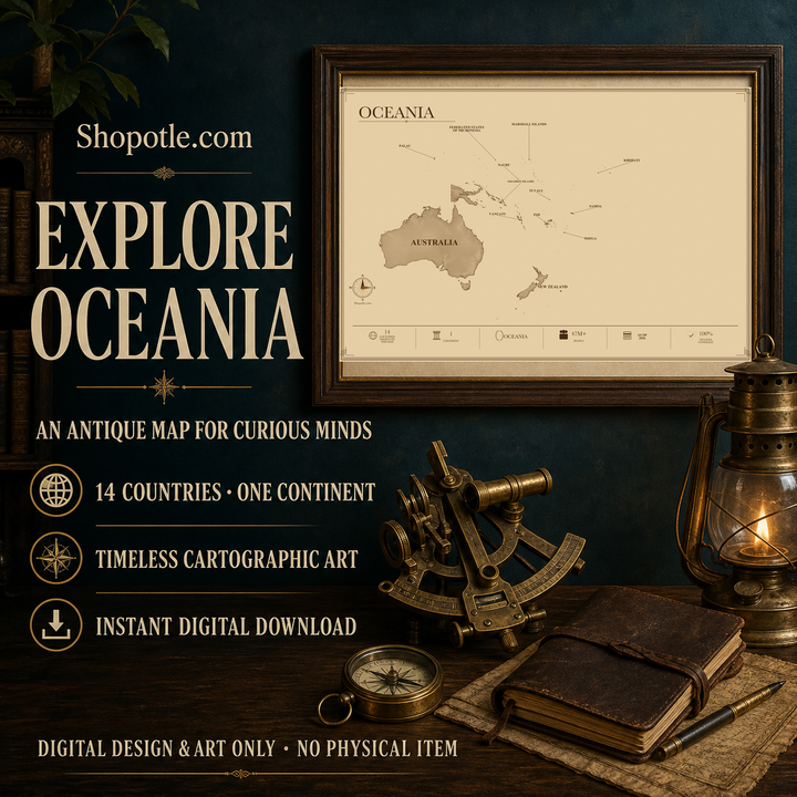 Antique Oceania Map Printable — Vintage Travel Wall Art, 36x24 Digital Download