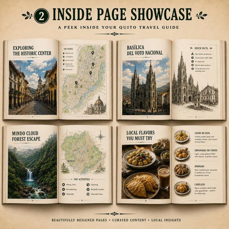 Quito travel guide itinerary pages