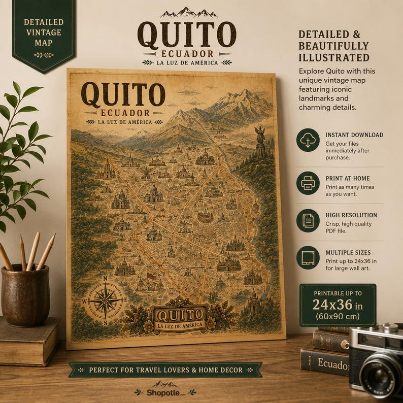 Quito vintage map poster