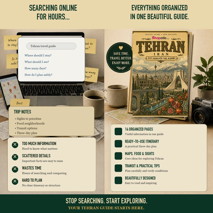 Tehran Travel Guide — Printable PDF City Guide, Digital Download, Iran Trip Planner